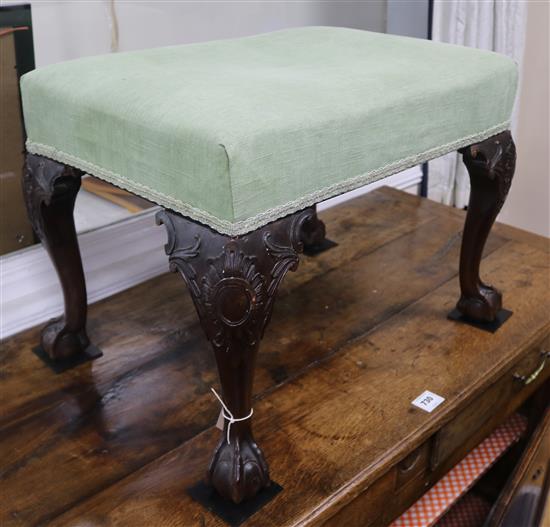 A George III and later mahogany upholstered dressing stool, W.62cm